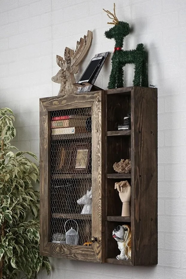 Handmade Ahşap raflı tel dolap, Baharatlık rafı, Çok amaçlı mutfak dolabı